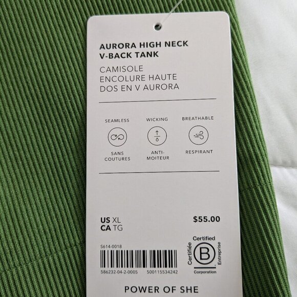 Athleta Tank Top Size XL Green Aurora High-Neck Cropped V-Back Seamless NWT Yoga - Picture 5 of 16